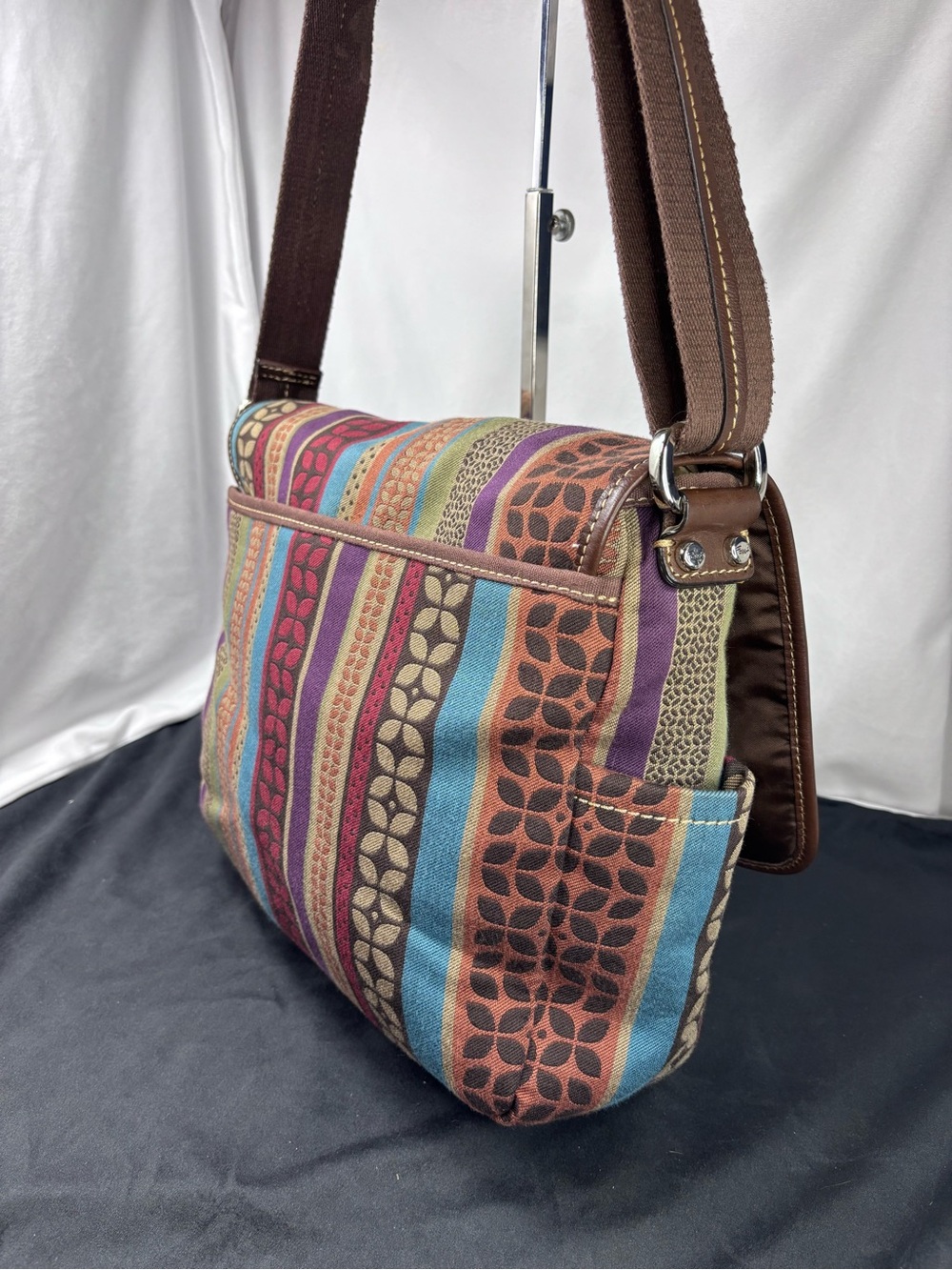 FOSSIL Vintage Y2K Multicolor Canvas Crossbody Messenger Bag Boho Festival - Picture 7 of 14